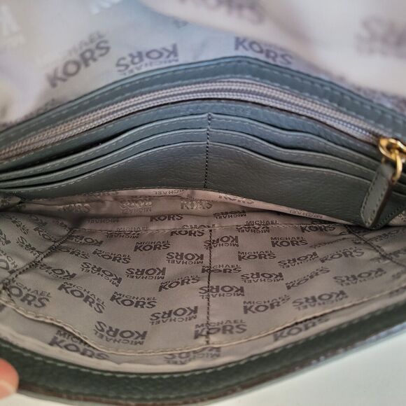 Michael Kors Gray Soft Leather Envelope Bag Chain Medium Flap Shoulder Purse - Picture 4 of 9